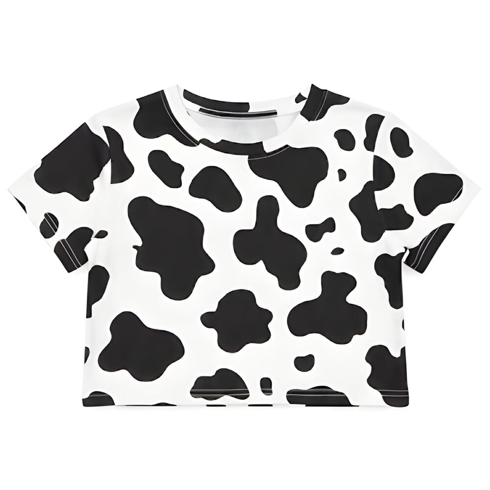3733 Adult Cow Print Crop Top Shirt - Sexy Tshirt Teens Cosplay Halloween
